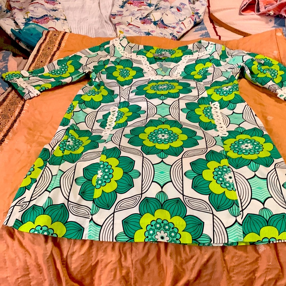 Tibi green floral cotton dress